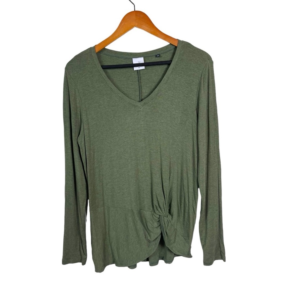 ❗️Cabi Top Tee Knit Knot Front Olive Green Long Sleeve Style 3623 v-neck M